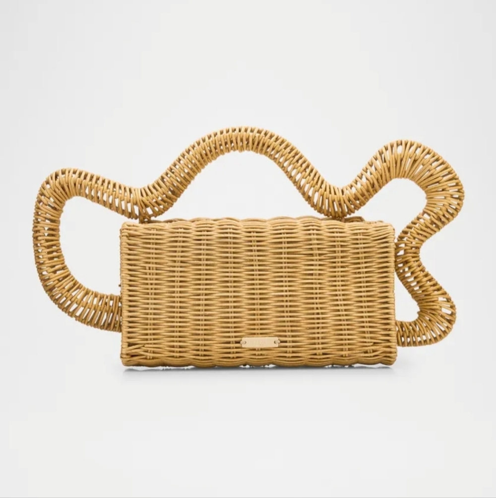 Cult Gaia Elsa Wavy Rattan Clutch Bag In Natural